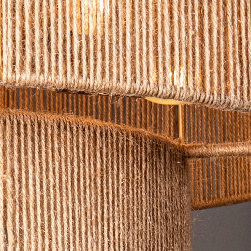 Bohemian Antique Gold 6 - Light Drum Downrod Mount with Natural Rope Shade - FCHF CITY