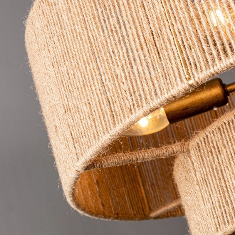 Bohemian Antique Gold 6 - Light Drum Downrod Mount with Natural Rope Shade - FCHF CITY