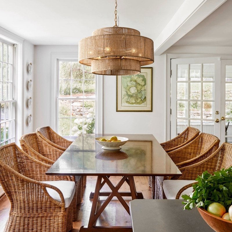 Bohemian Antique Gold 6 - Light Drum Downrod Mount with Natural Rope Shade - FCHF CITY