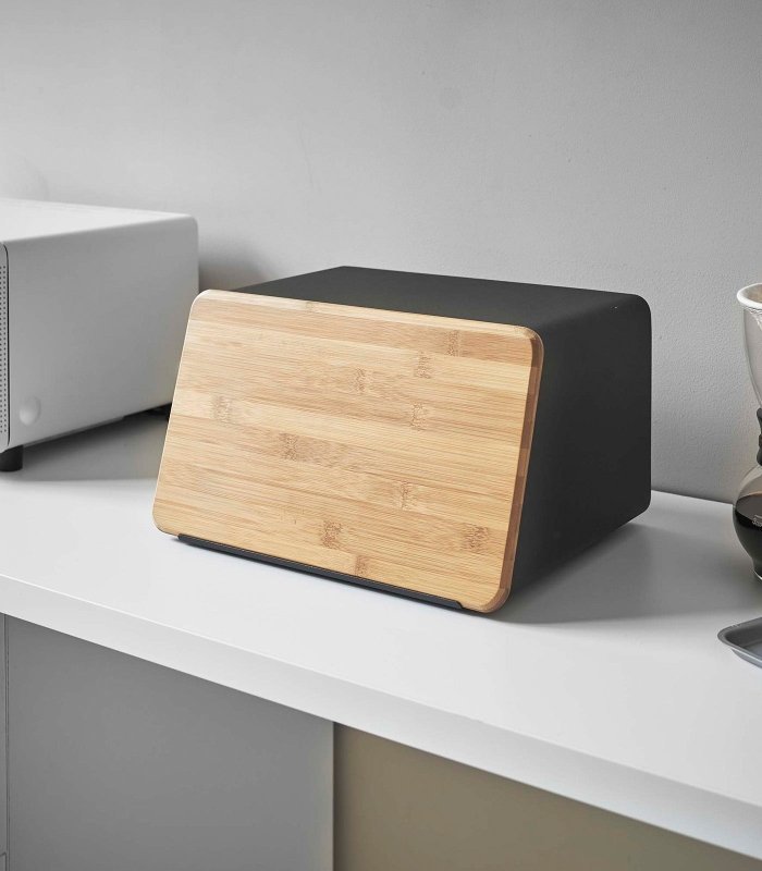 Bread Box with Cutting Board Lid - Steel + Wood - FCHF CITY