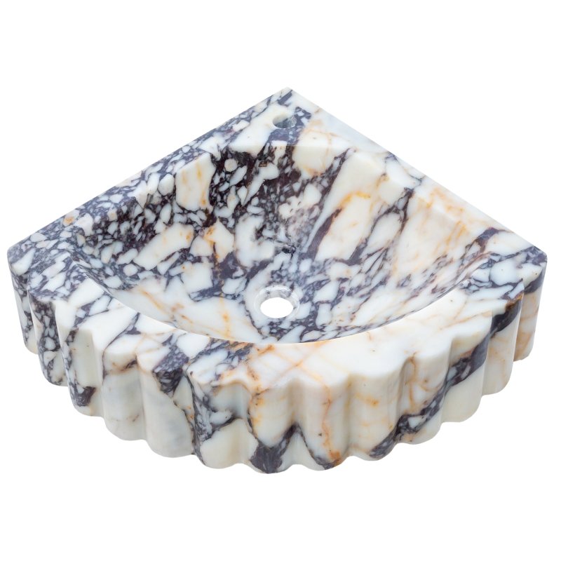 Calacatta Viola Marble Wall - mount Bathroom Corner Vanity Sink Ribbed - FCHF CITY