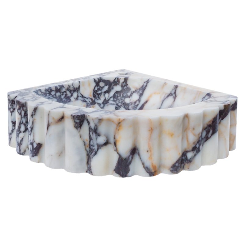 Calacatta Viola Marble Wall - mount Bathroom Corner Vanity Sink Ribbed - FCHF CITY