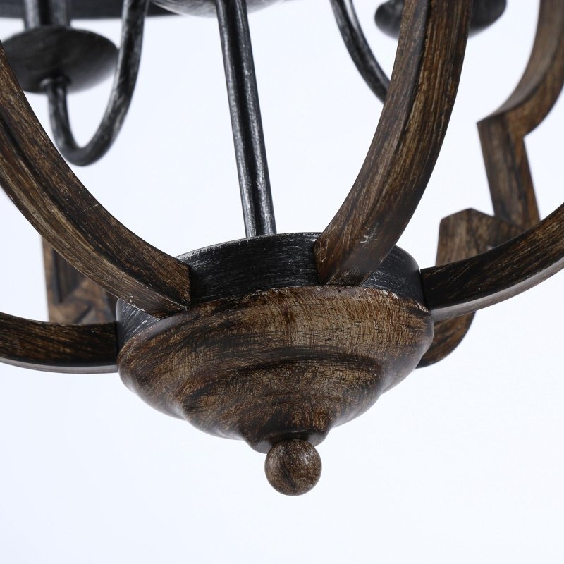 Cambon 6 - Light Distressed Black and Brushed Wood Lantern Geometric Chandelier - FCHF CITY