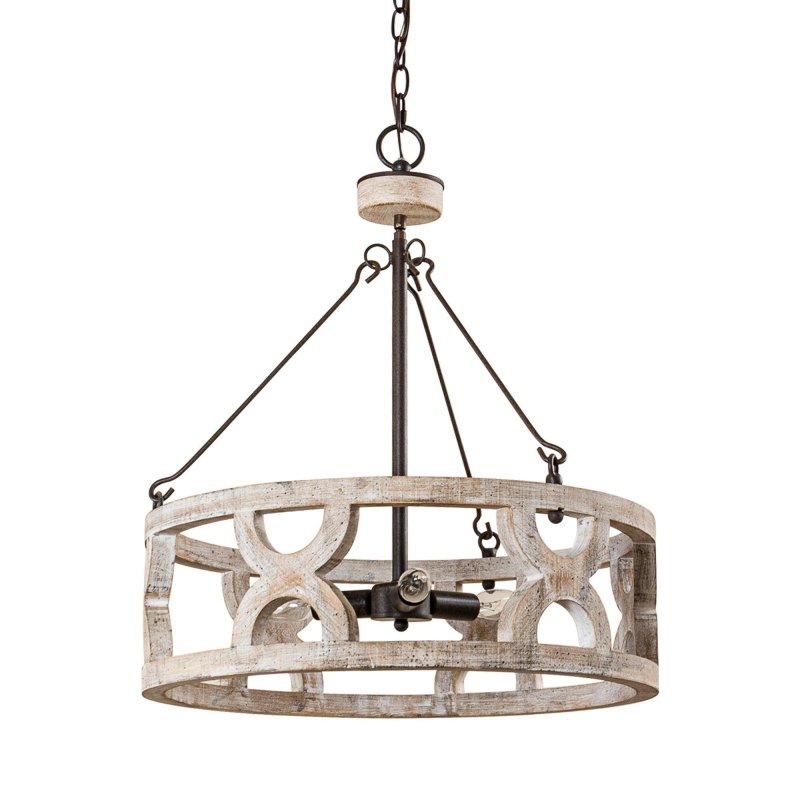 Chokio 3 - Light Distressed White Drum Chandelier - FCHF CITY