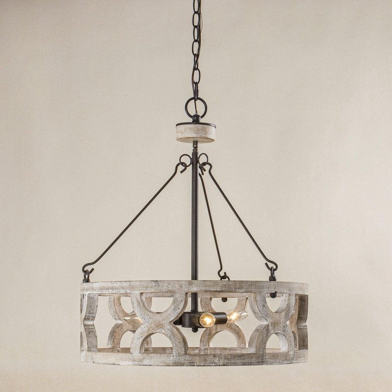 Chokio 3 - Light Distressed White Drum Chandelier - FCHF CITY