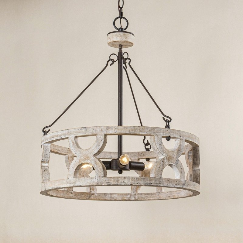 Chokio 3 - Light Distressed White Drum Chandelier - FCHF CITY