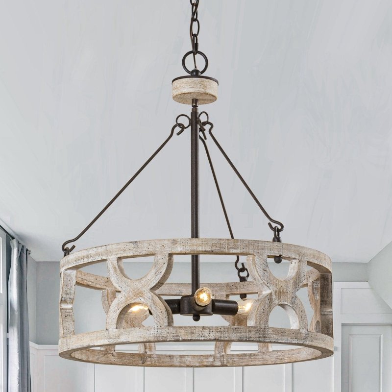 Chokio 3 - Light Distressed White Drum Chandelier - FCHF CITY