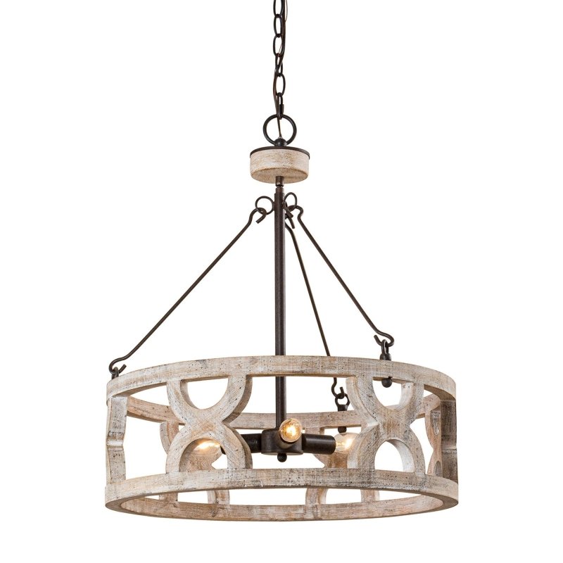 Chokio 3 - Light Distressed White Drum Chandelier - FCHF CITY