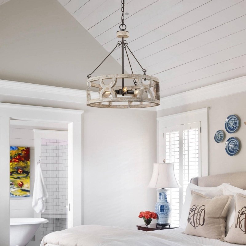 Chokio 3 - Light Distressed White Drum Chandelier - FCHF CITY