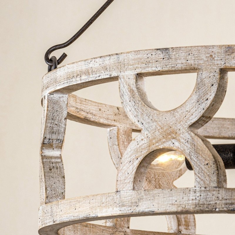Chokio 3 - Light Distressed White Drum Chandelier - FCHF CITY