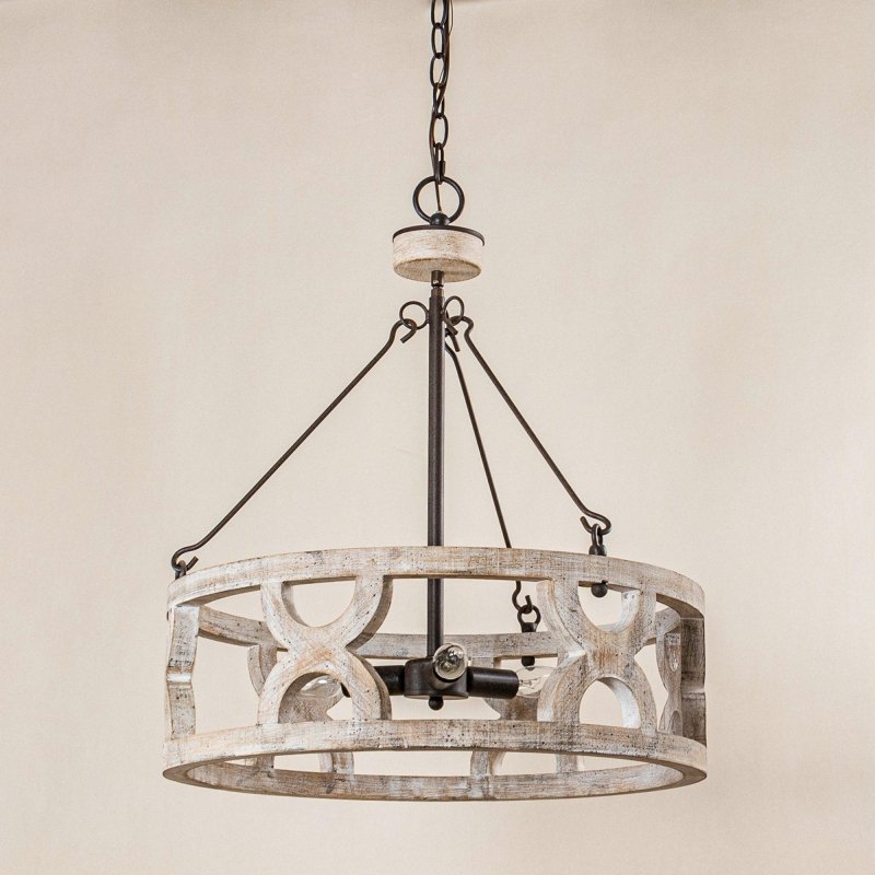 Chokio 3 - Light Distressed White Drum Chandelier - FCHF CITY