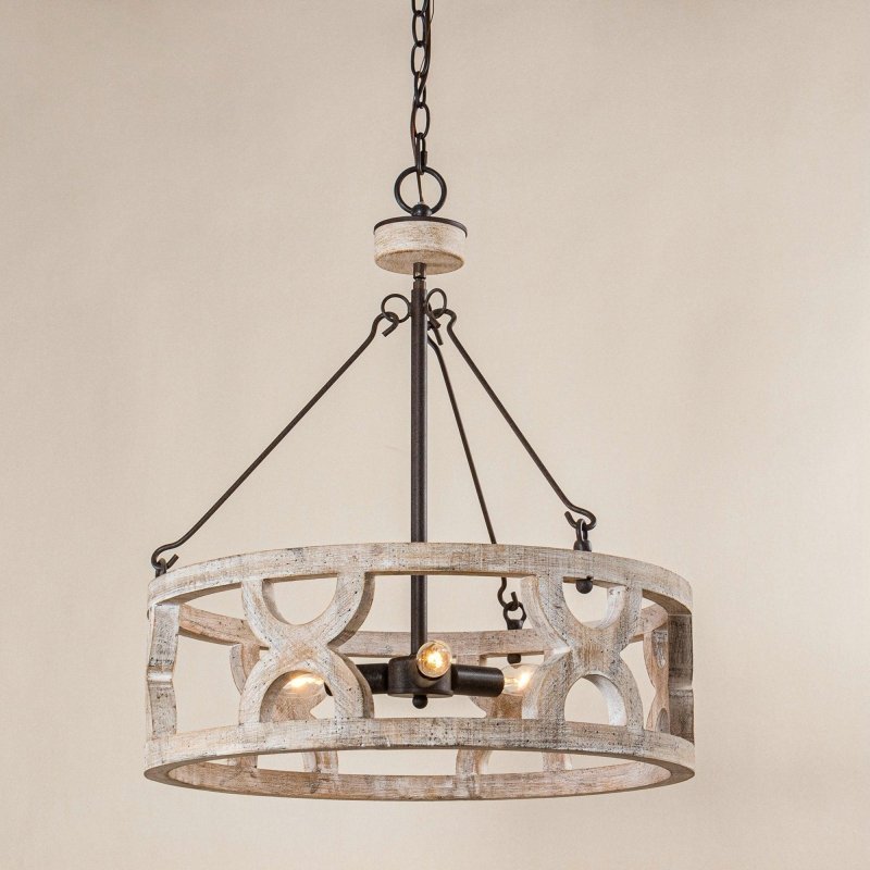 Chokio 3 - Light Distressed White Drum Chandelier - FCHF CITY