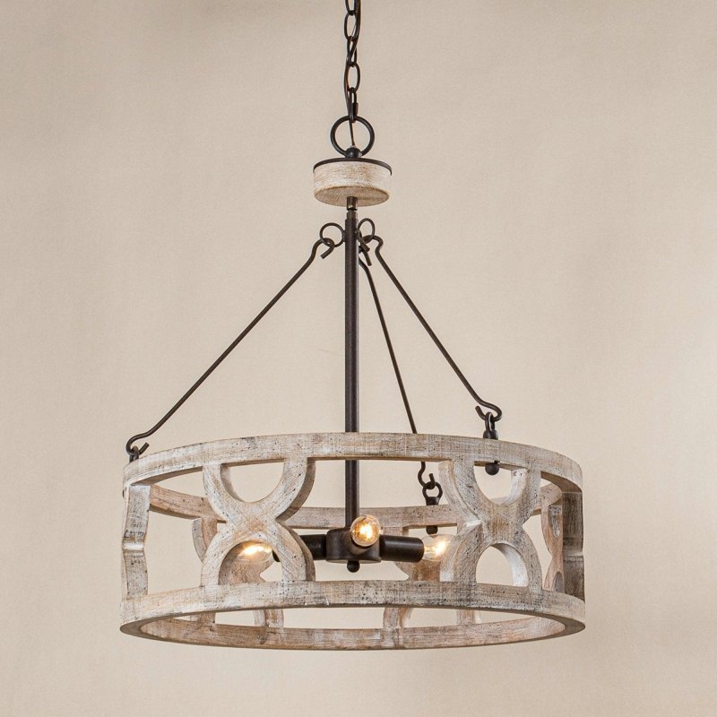 Chokio 3 - Light Distressed White Drum Chandelier - FCHF CITY