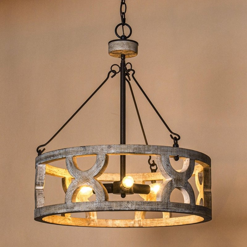Chokio 3 - Light Distressed White Drum Chandelier - FCHF CITY