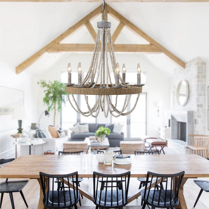 Chokio 6 - Light Wood Bead Chandelier - FCHF CITY