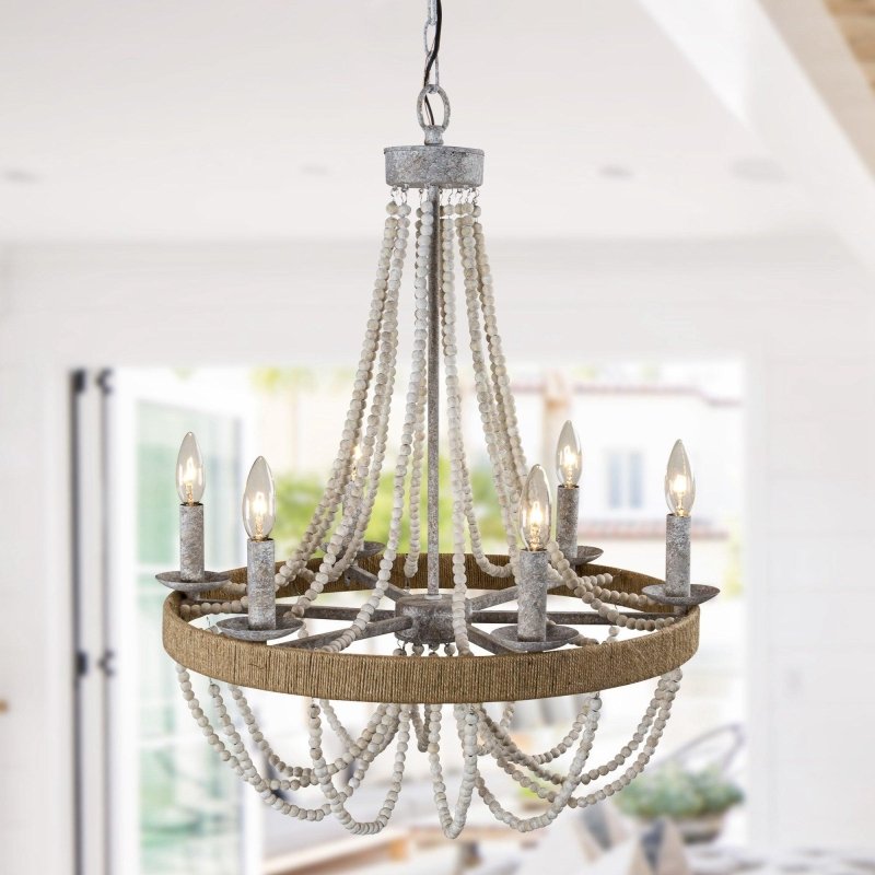 Chokio 6 - Light Wood Bead Chandelier - FCHF CITY