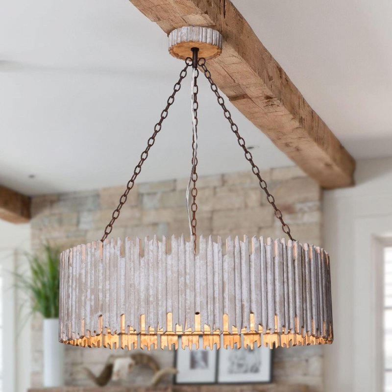 Chouinard 3 - Light Natural Wooden Drum Chandelier - FCHF CITY