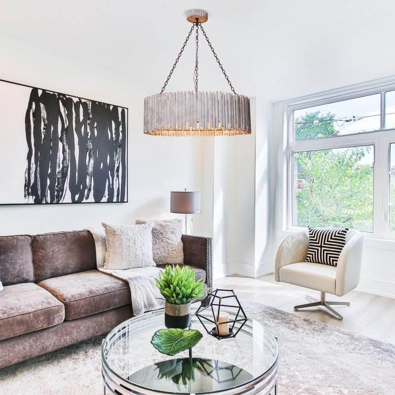 Chouinard 3 - Light Natural Wooden Drum Chandelier - FCHF CITY