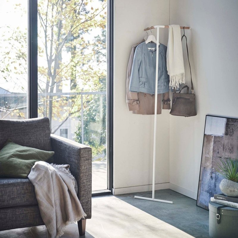 Corner Leaning Coat Hanger (63" H) - Steel + Wood - FCHF CITY