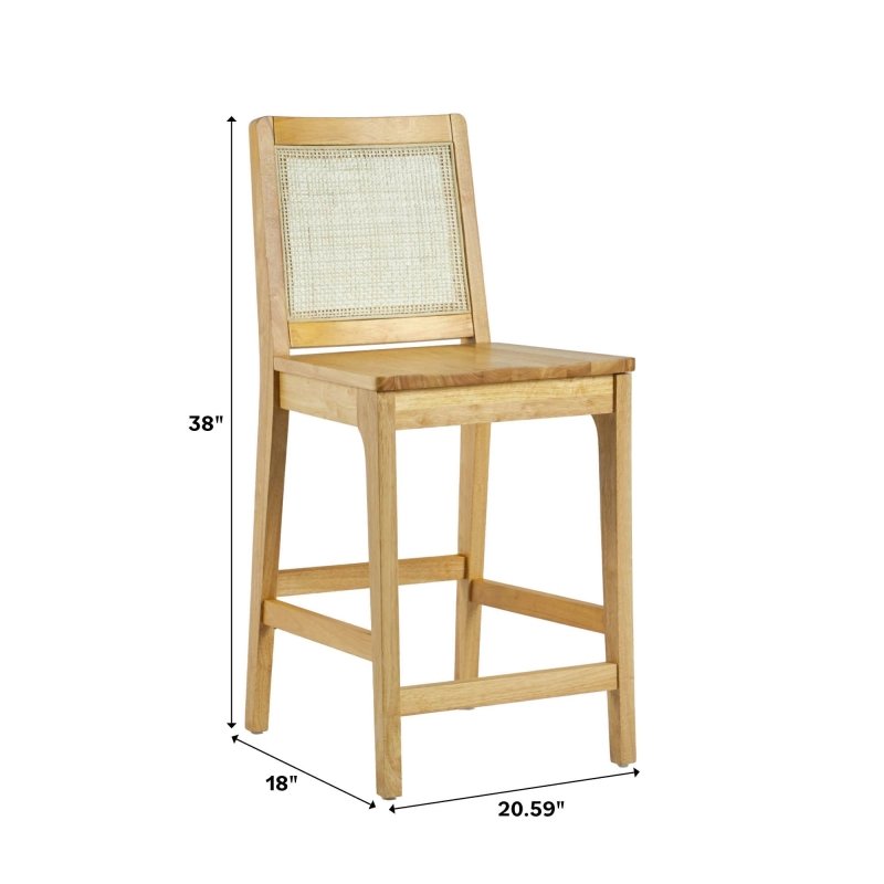 Emmeline Rattan Wood Bar Stool, Set of 2 - FCHF CITY