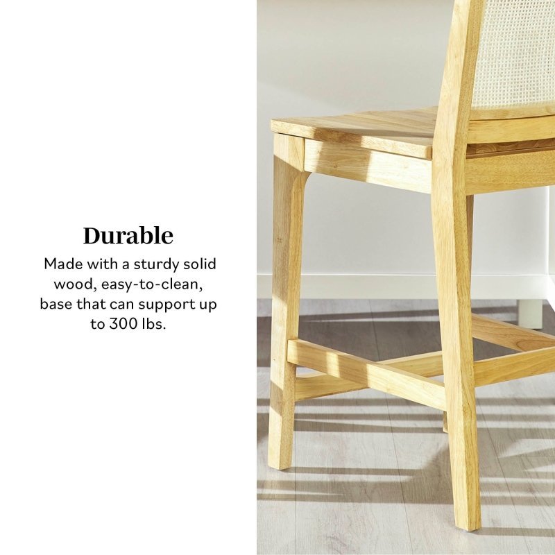 Emmeline Rattan Wood Bar Stool, Set of 2 - FCHF CITY