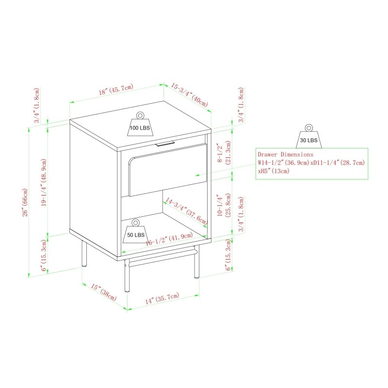 Evelynn 18" Contemporary Nightstand - FCHF CITY