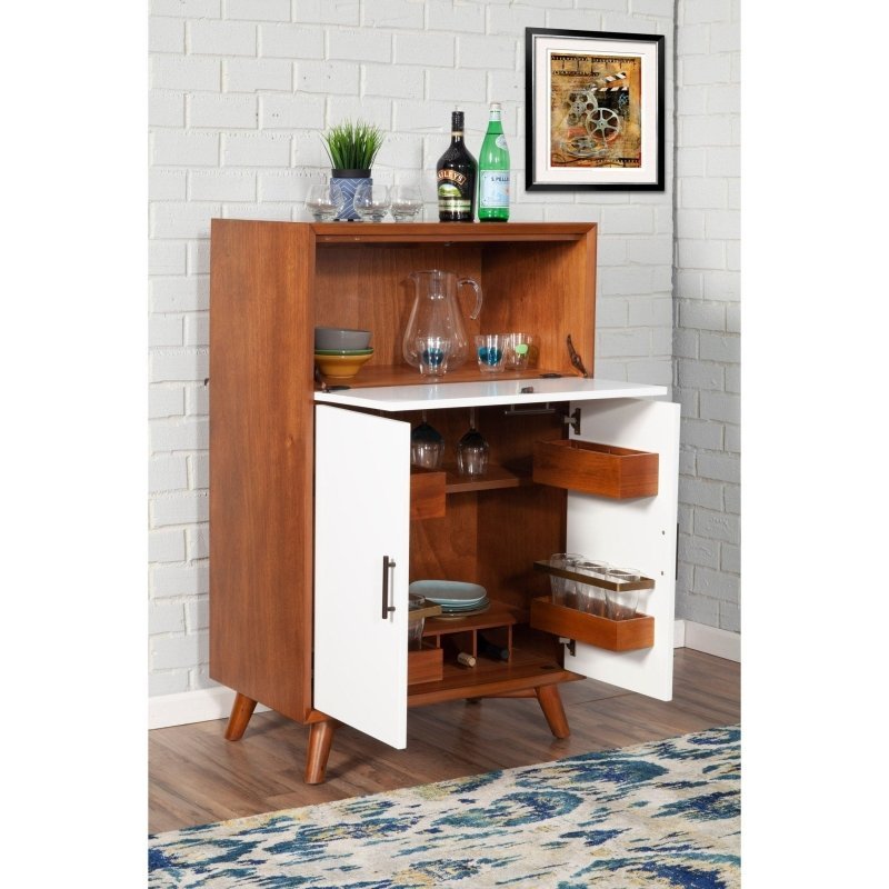 Flynn Large Bar Cabinet, Acorn/White - FCHF CITY