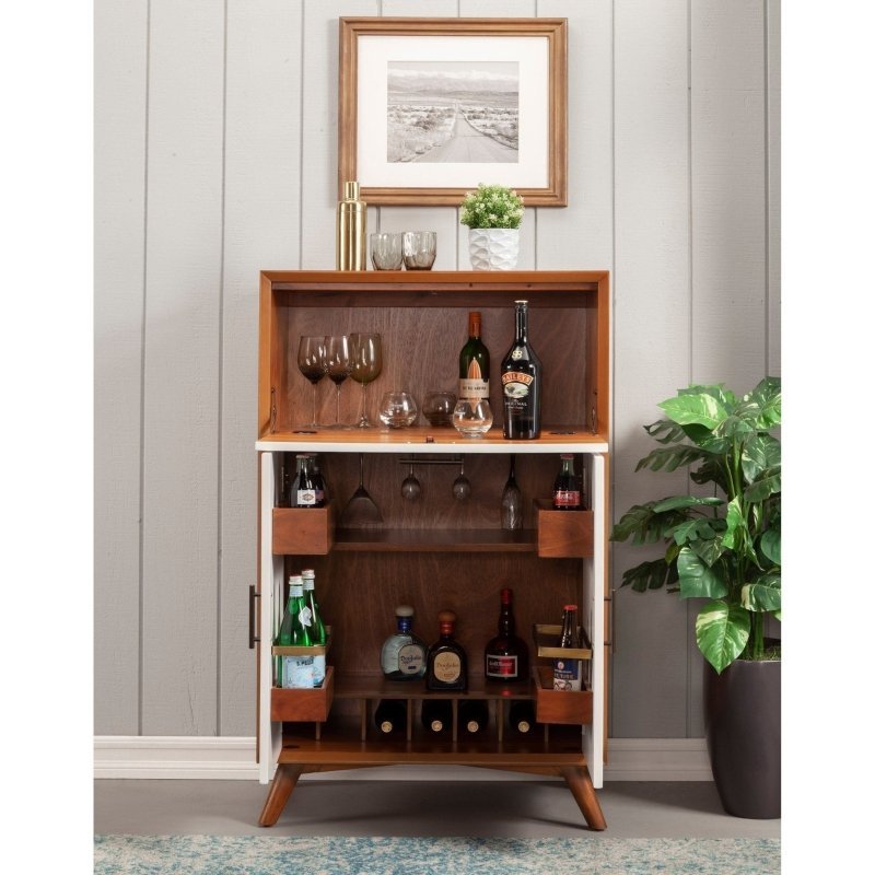 Flynn Large Bar Cabinet, Acorn/White - FCHF CITY