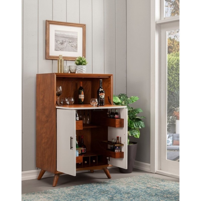 Flynn Large Bar Cabinet, Acorn/White - FCHF CITY