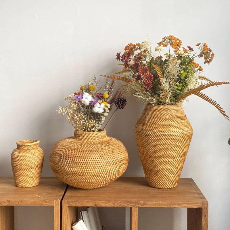 Hand - crafted Rattan Flower Vase - FCHF CITY