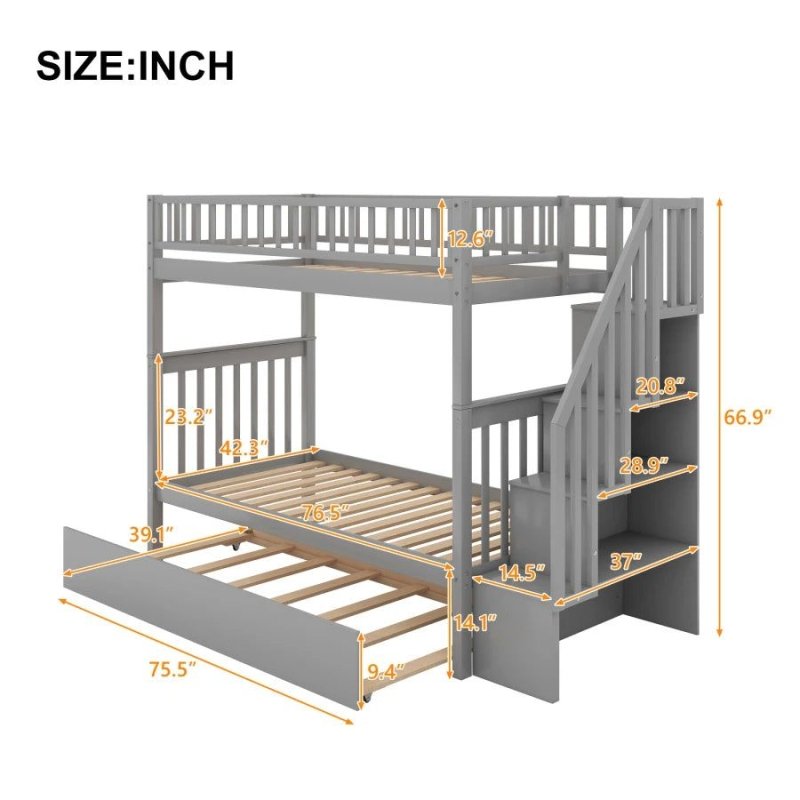 Kelly Bunk Bed with Trundle - FCHF CITY
