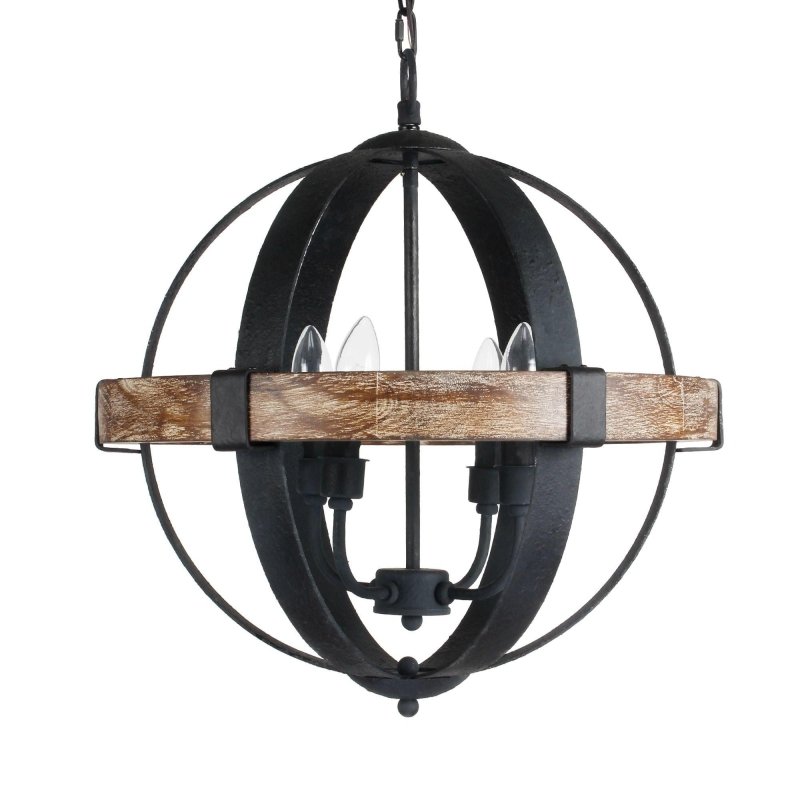 Landwehr 4 - Light Candle Style Globe Chandelier with Wood Accents - FCHF CITY