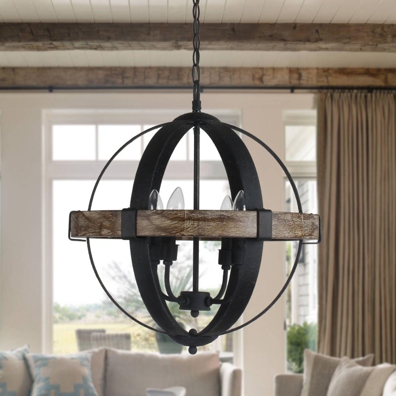 Landwehr 4 - Light Candle Style Globe Chandelier with Wood Accents - FCHF CITY