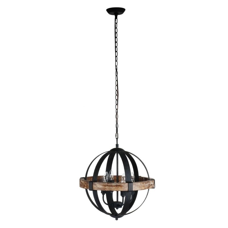 Landwehr 4 - Light Candle Style Globe Chandelier with Wood Accents - FCHF CITY