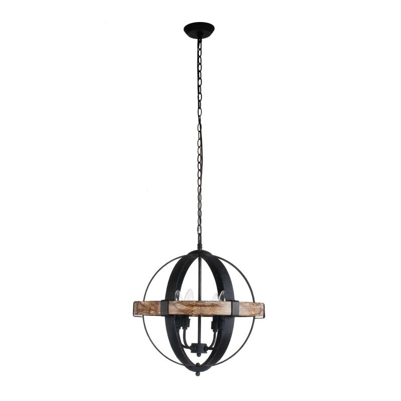 Landwehr 4 - Light Candle Style Globe Chandelier with Wood Accents - FCHF CITY