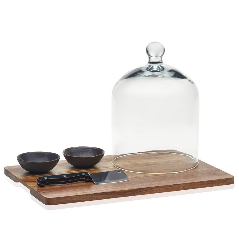 Libbey Acaciawood 4 - Piece Cheese Board Serving Set with Glass Dome - FCHF CITY