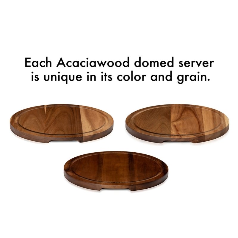 Libbey Acaciawood Flat Round Wood Server Cake Stand with Glass Dome - FCHF CITY