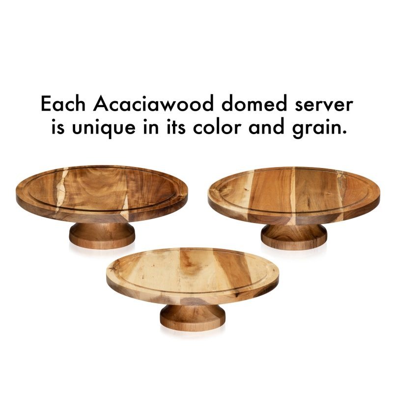 Libbey Acaciawood Footed Round Wood Server Cake Stand with Glass Dome - FCHF CITY