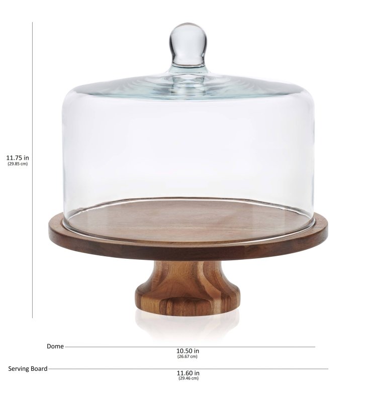 Libbey Acaciawood Footed Round Wood Server Cake Stand with Glass Dome - FCHF CITY
