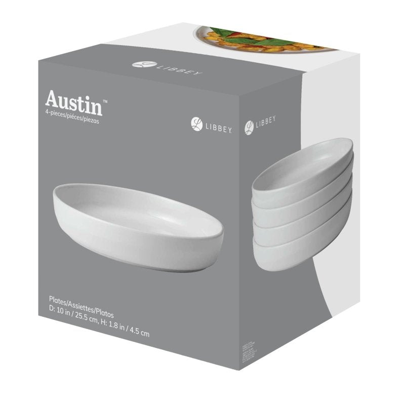 Libbey Austin 10 - inch Porcelain Coupe Dinner Plate, Set of 4 - FCHF CITY