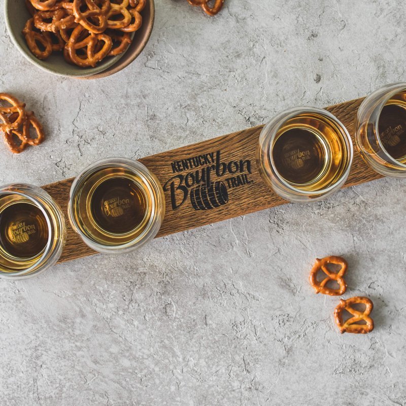 Libbey Signature Kentucky Bourbon Trail Whiskey Tasting Set, 4 Whiskey Glasses with Wood Paddle - FCHF CITY