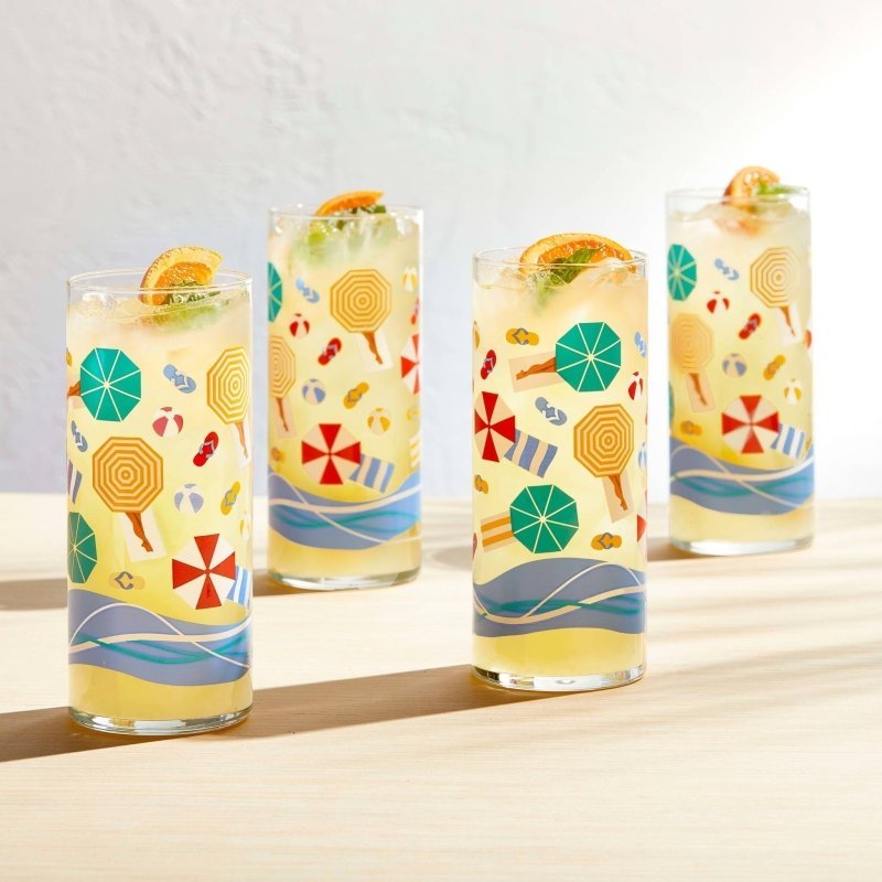 Libbey Vintage Beach Scene Cooler Glasses, 16 - ounce, Set of 4 - FCHF CITY
