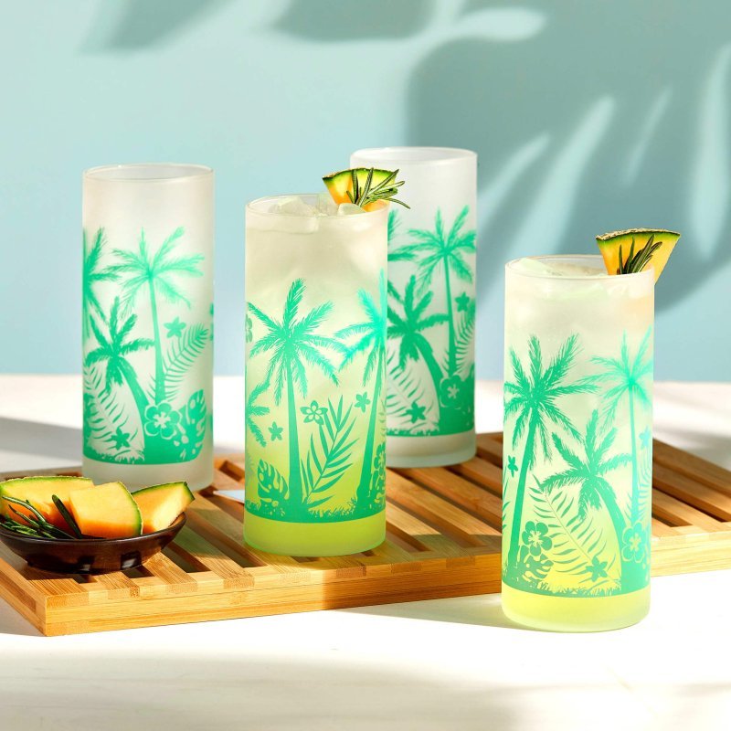 Libbey Vintage Palm Trees Cooler Glasses, 16 - ounce, Set of 4 - FCHF CITY