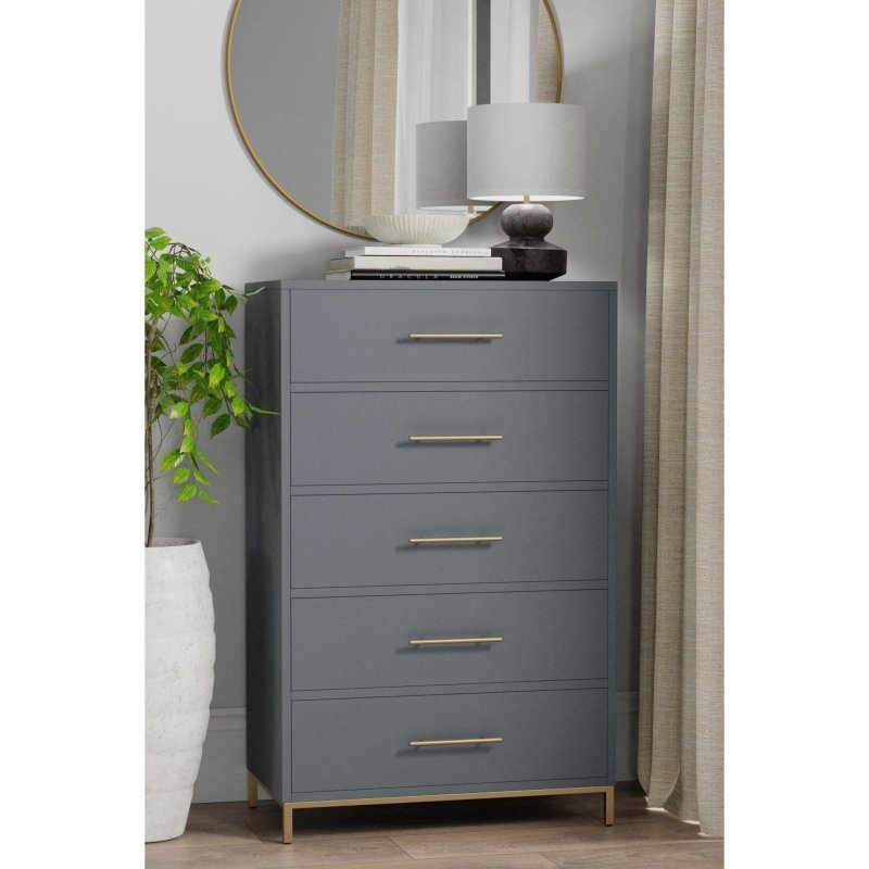 Madelyn Five Drawer Chest, Slate Gray - FCHF CITY