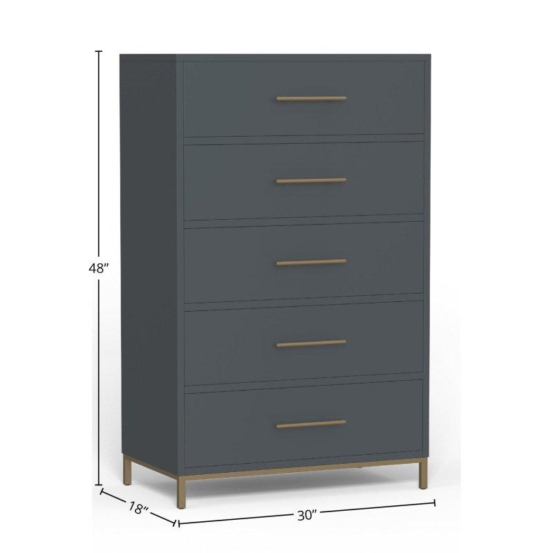 Madelyn Five Drawer Chest, Slate Gray - FCHF CITY