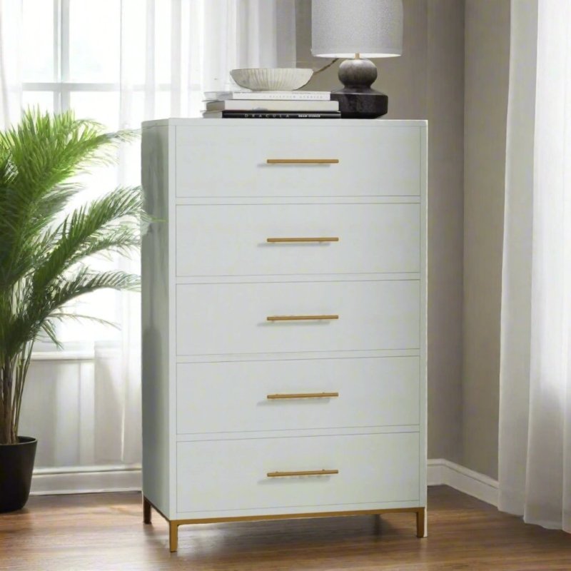 Madelyn Five Drawer Chest, White - FCHF CITY