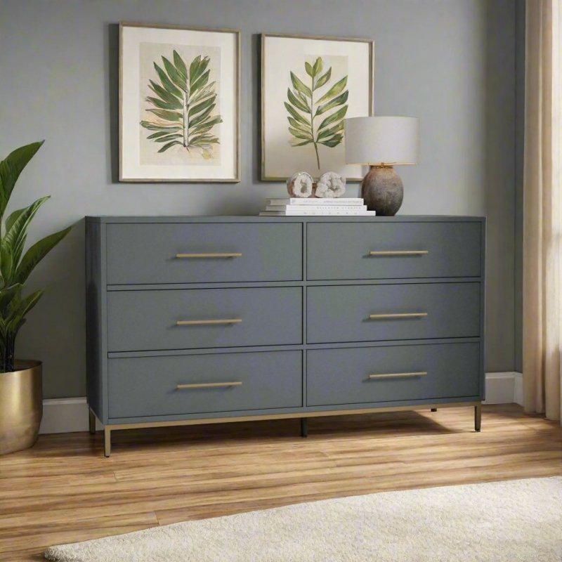 Madelyn Six Drawer Dresser in Slate Gray - Alpine Furniture 2010G-03 Madelyn Six Drawer Dresser in Slate Gray - Alpine Furniture 2010G-03