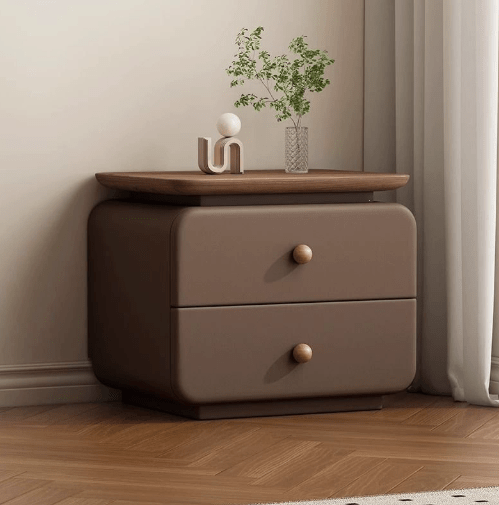 Minimalist Italian‑Style Upholstered Solid Wood Nightstand,2‑Drawer Bedside Cabinet - FCHF CITY
