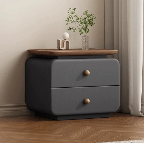 Minimalist Italian‑Style Upholstered Solid Wood Nightstand,2‑Drawer Bedside Cabinet - FCHF CITY