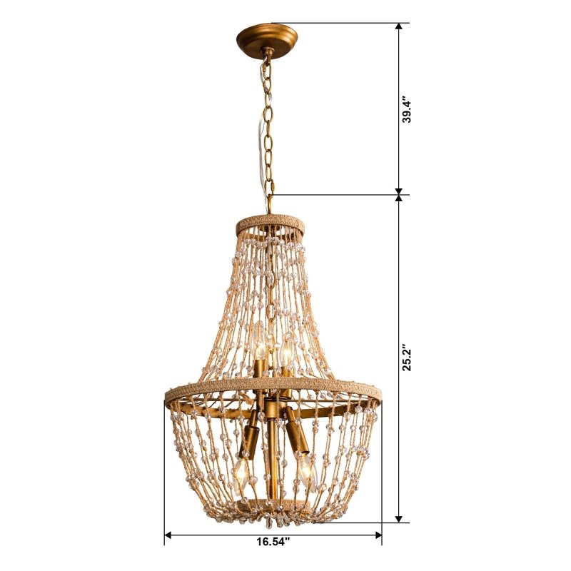 Modern Beaded Basket Weathered Wood 4 - Light Chandelier - FCHF CITY